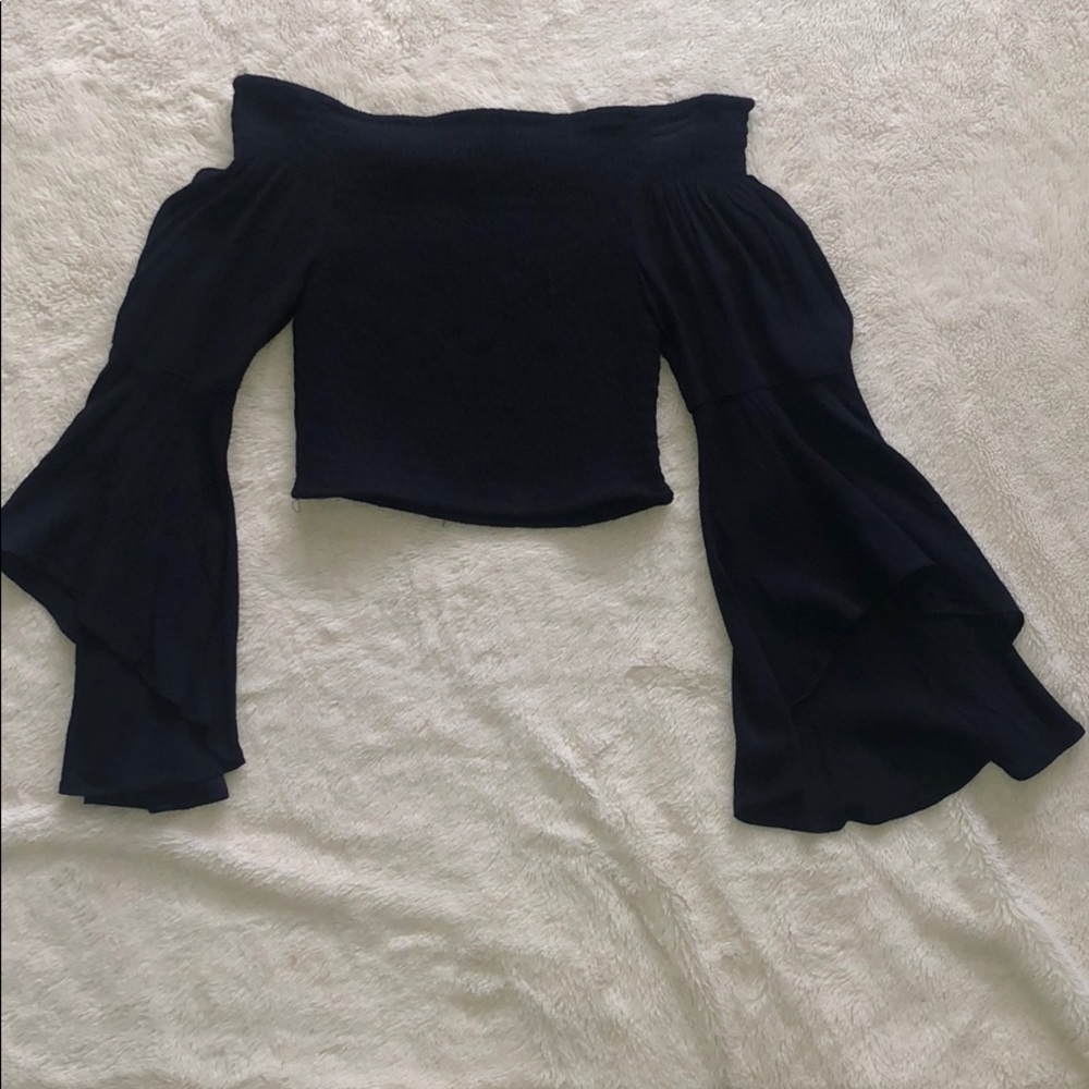 Navy blue Off The Shoulder Flowy Top